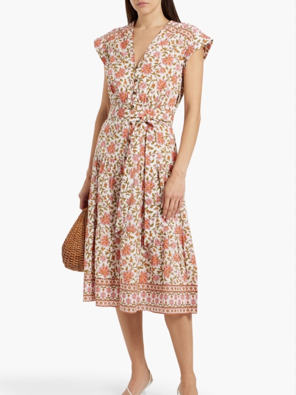 NEW VERONICA BEARD Lexington Pink Floral Cotton-seersucker Midi Dress